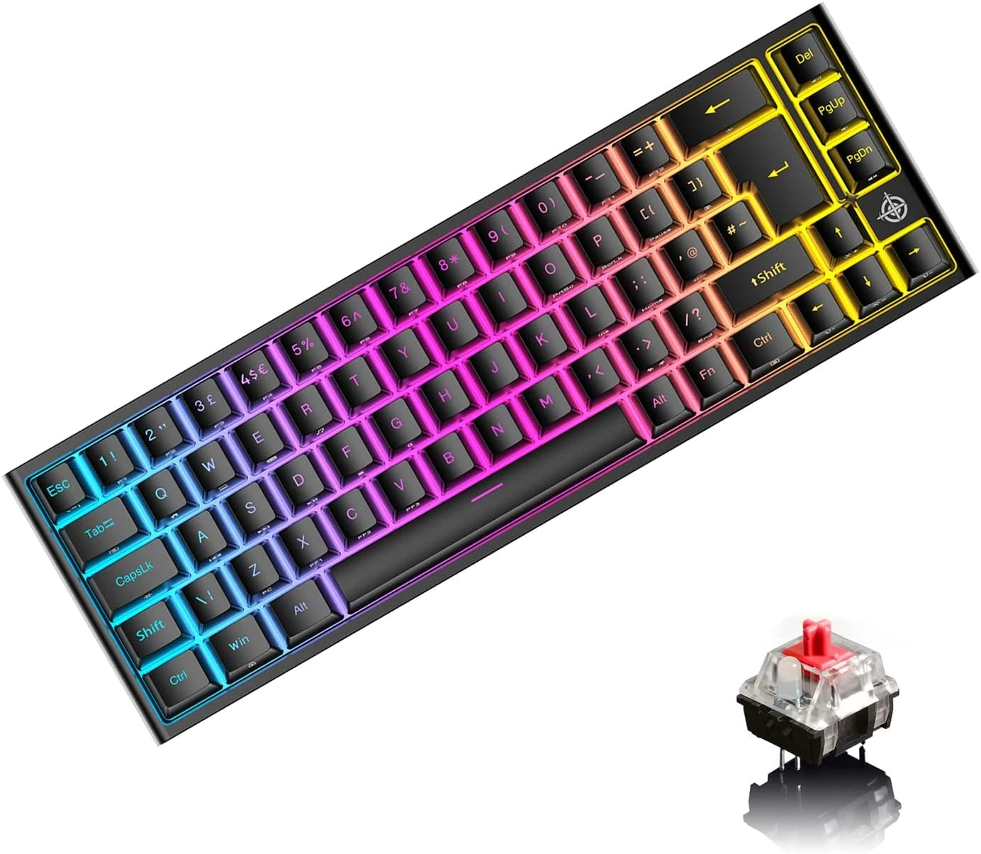 UK Layout 60% Gaming Keyboar RGB Backlit Red Switch Mechanical Keyboard,67 Keys USB C Wire Keyboard Mice 12000 DPI for PC Mac Gamer