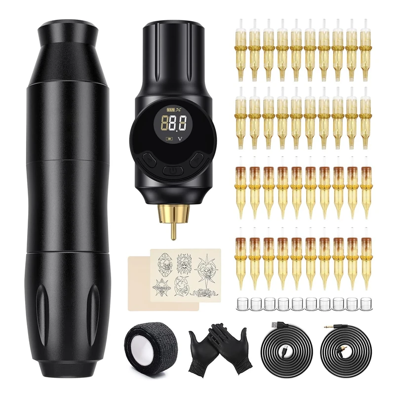 BIOMASER Wireless Tattoo Kit Tattoo Machine with RCA Tattoo Wireless Battery 40pcs Cartridges Needle for Beginner Tattoo Artist … - Image 1