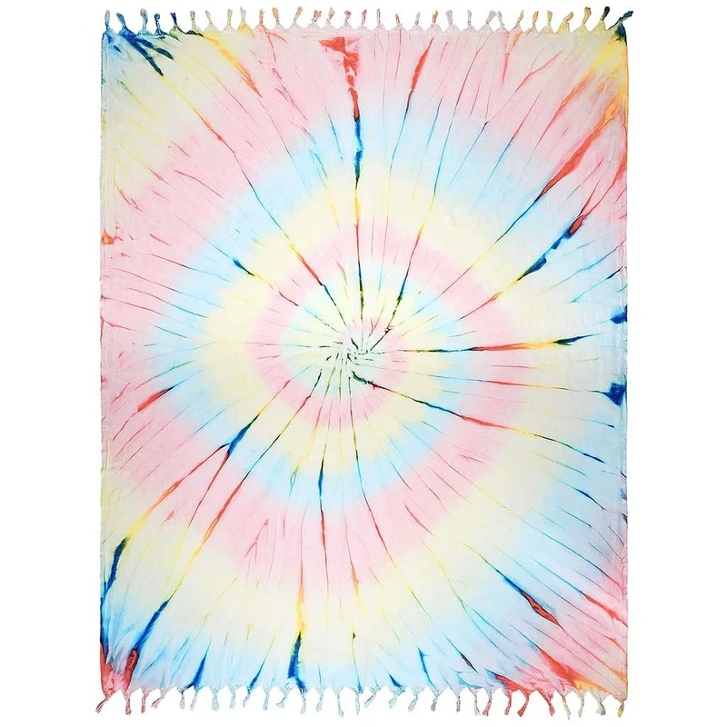 Cacala Turkish Throw Blanket Multipurpose Bed or Couch, Table Cover or Picnic Mat, Farmhouse, Yoga, Beach, Oversized Large Beach Throw XL Helezon Tie Dye 100% Pure Cotton 59 x 78 (Multi)