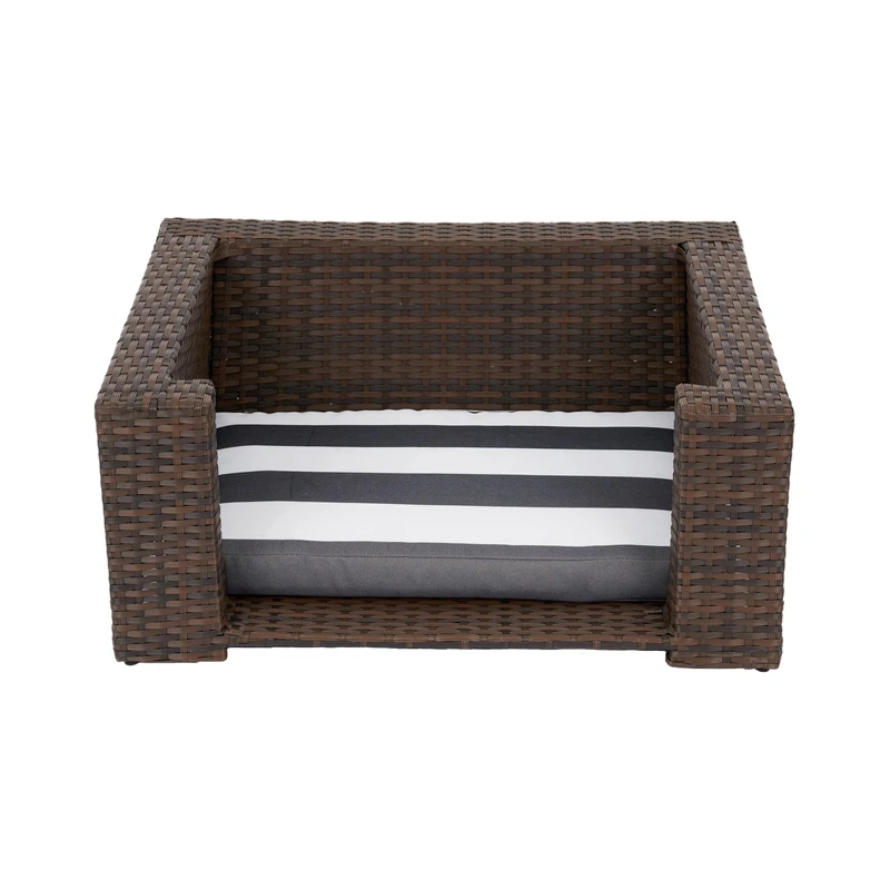 Teamson Pets Clotho Indoor Outdoor Rattan Cat or Small Dog Elevated Bed Lounger with Removeable Washable Cushion Brown ST-N10005-UK