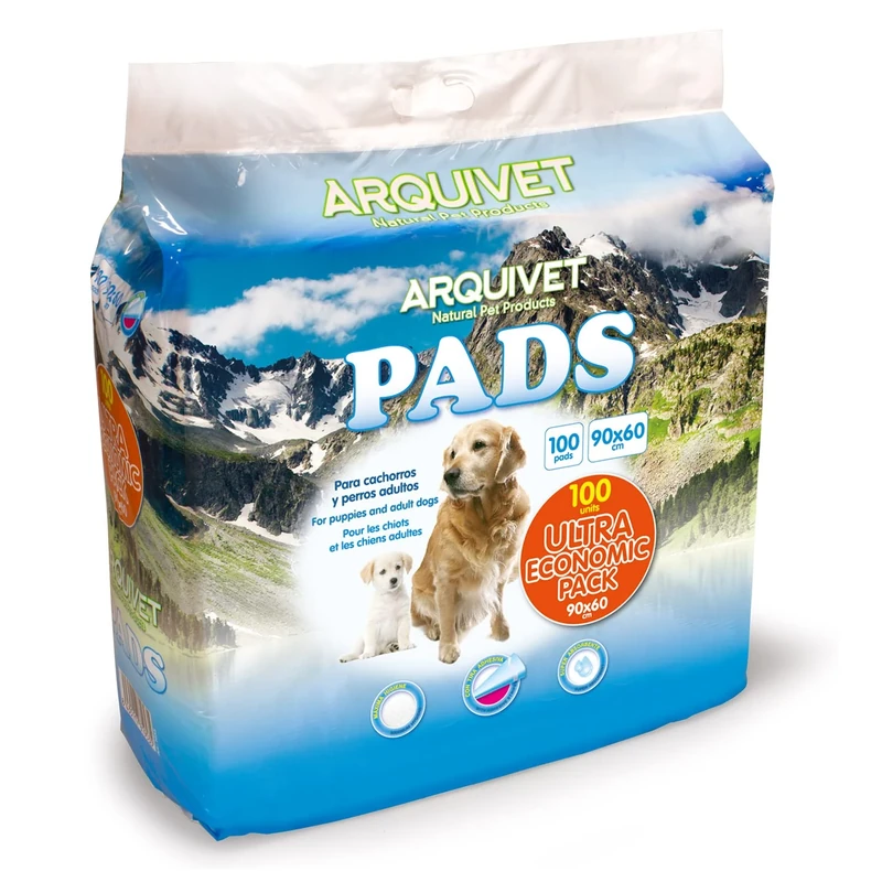 Arquivet Pack of 100 Super Absorbent Dog Pads, Ultra Economical Packaging, Educational Pad for Dogs, Disposable Mats, Dog Hygiene Mat, 90 x 60 cm