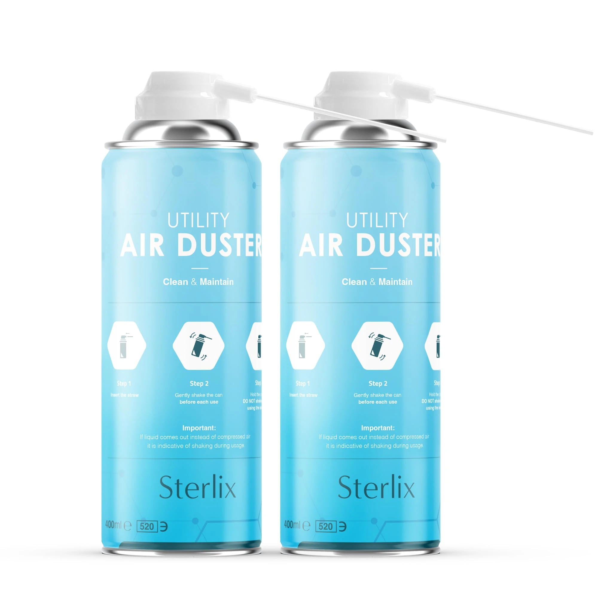 Sterlix Air Duster Can Compressed Air Spray Can Dust Cleaner PC, Keyboard, Electronic Devices & Car Cleaning Protect, 2 x 400ml, Packaging May Vary
