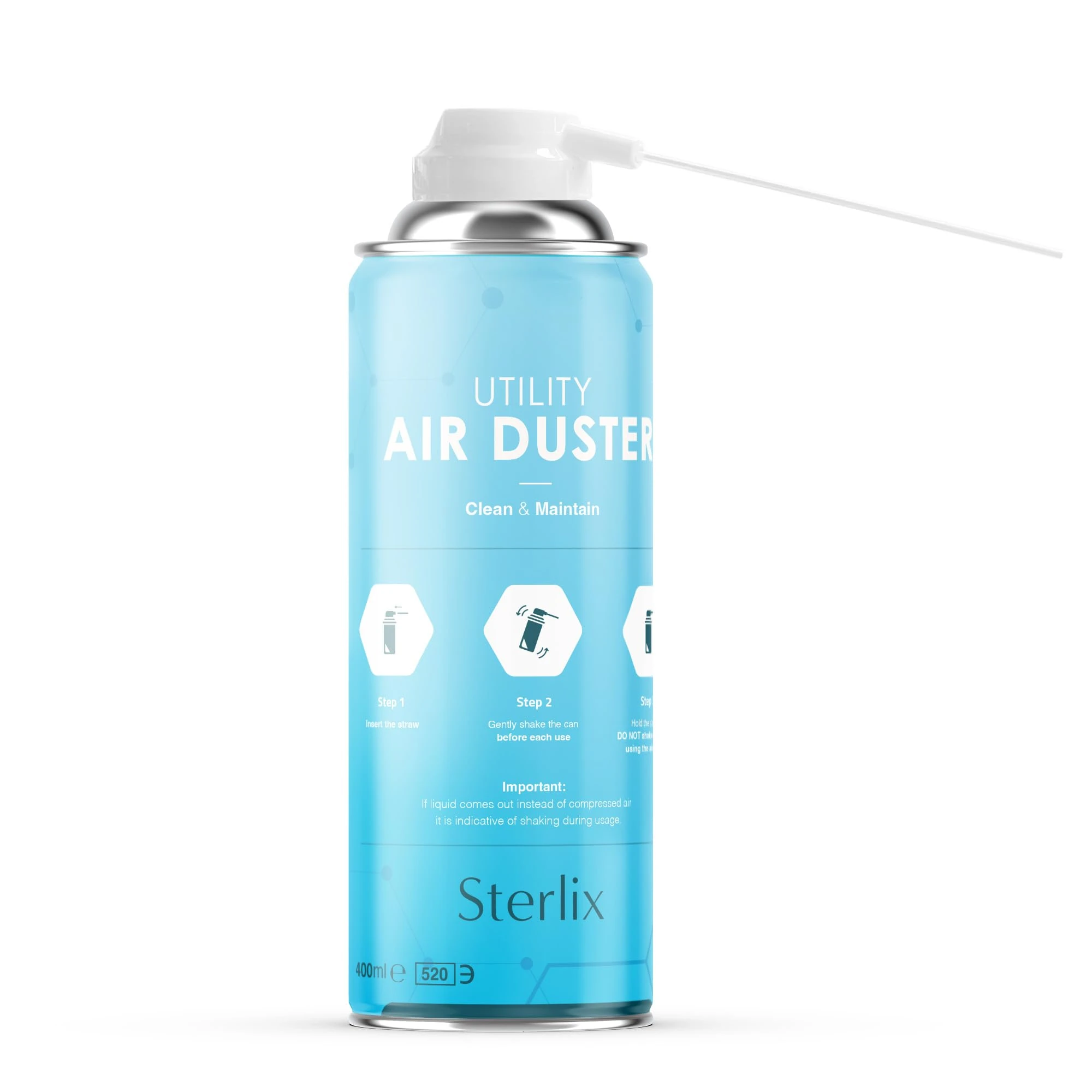 Sterlix Air Duster Can 400ml Compressed Air Spray Can Dust Cleaner PC, Keyboard, Electronic Devices & Car Cleaning Protect & Maintain Easy Use Blow Dust & Dirt Extension Tube Professional Use