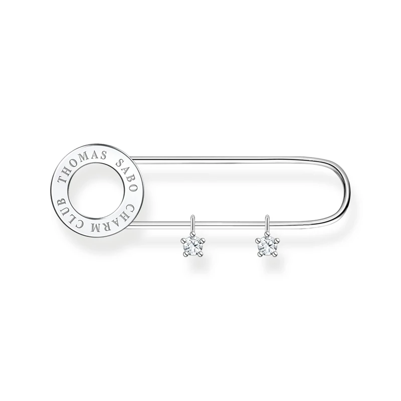 THOMAS SABO Sabo 925 Sterling Silver Safety Pin Brooch with White Stones - 1.3cm x 4.3cm X0279-225-14, 4,3cm, Silver, Cubic Zirconia - Image 1