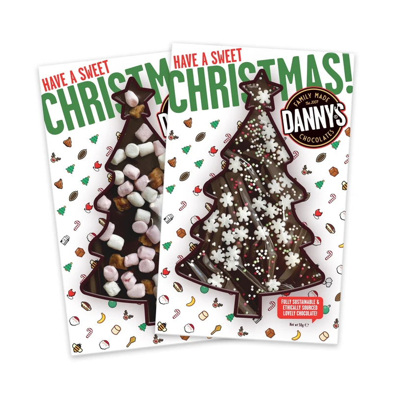 Danny's Christmas Chocolates Tree Bar - 2 x 50g Handmade Chocolate Tree Bars Selection Box - Secret Santa Gifts and Stocking Fillers - Christmas Eve Box Fillers