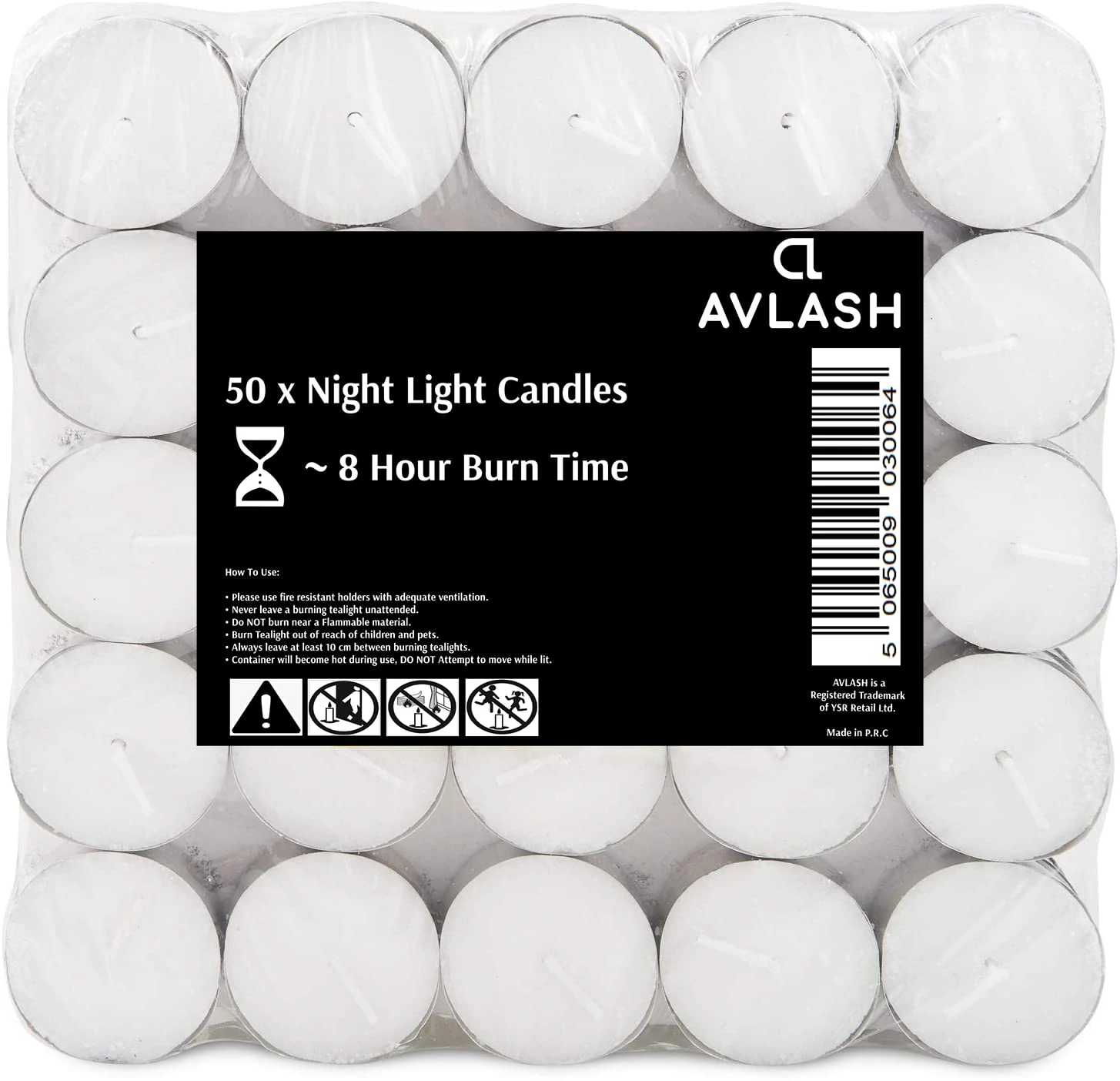 Avlash ® 8 Hour Tea Light Candles Pack of 50-8 Hour Burn Time - Shrink Wrapped, Unscented Tea Lights - White