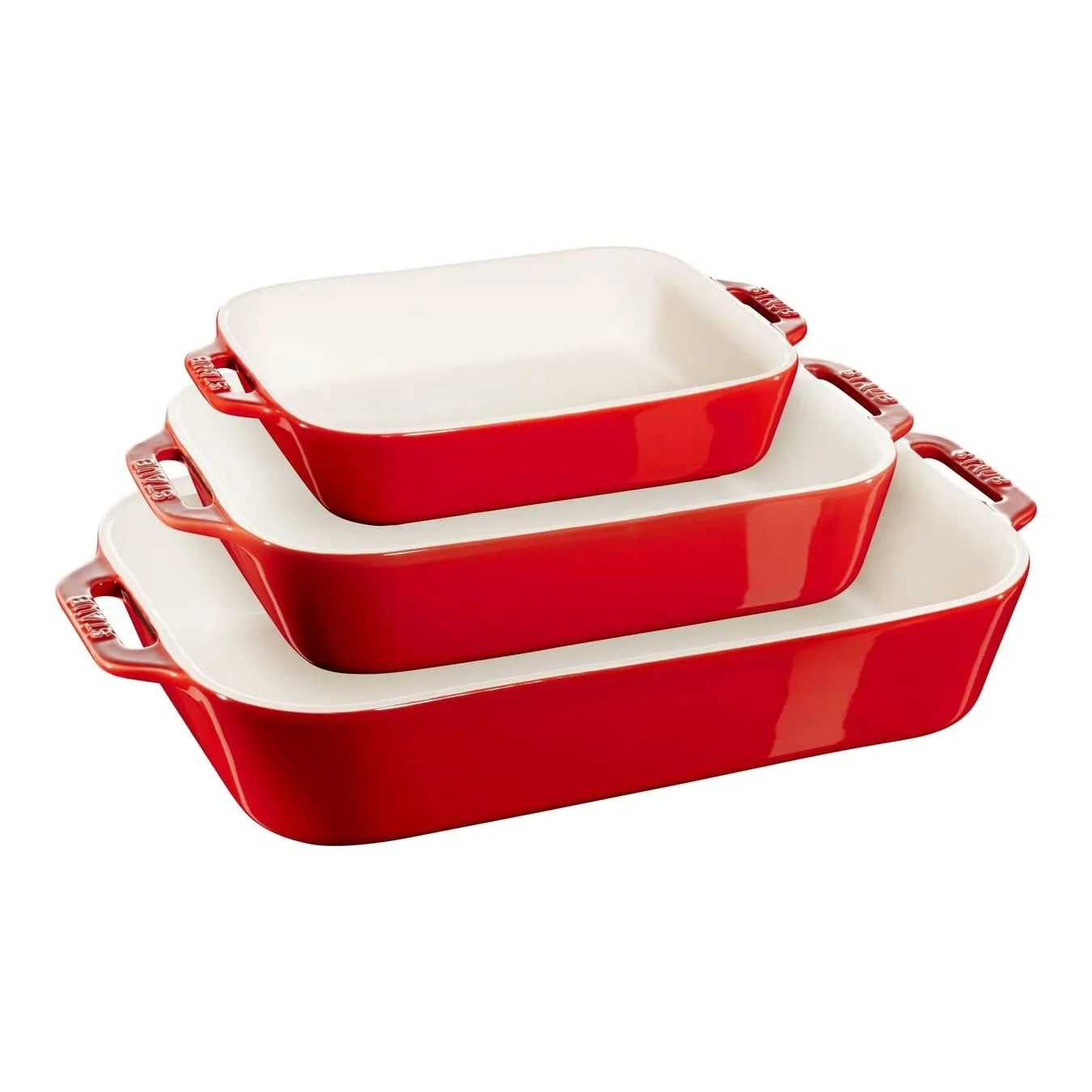 STAUB Ceramique 3 Piece Ceramic Rectanguar Oven Dish, Baking and Casserole Dish Set - Oven Safe, Freezer Safe - Cherry