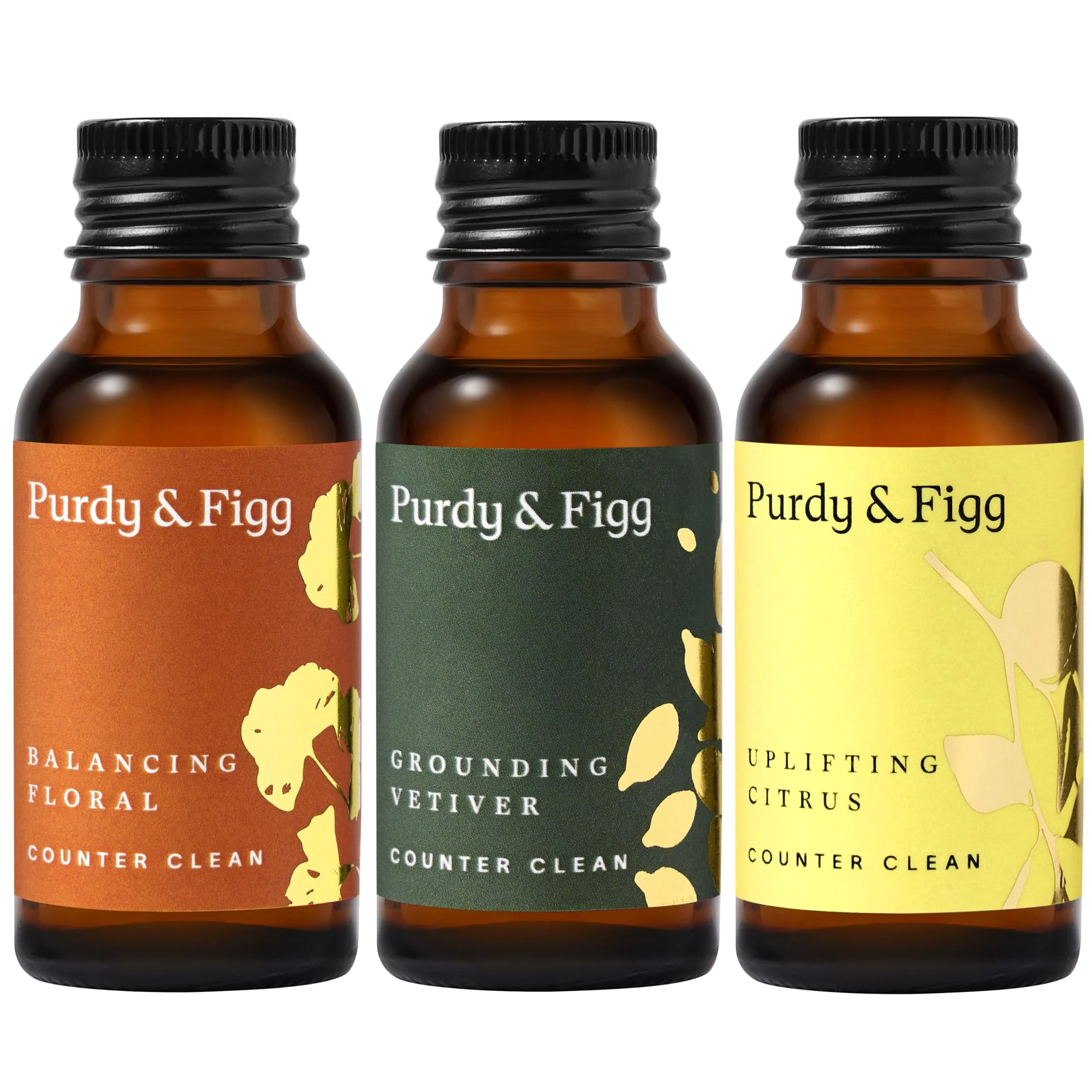 Purdy & Figg | Counter Clean Mixed Refill Kit | All-Purpose Cleaning Spray with Organic Essential Oils | Natural & Non-Toxic | Home & Kitchen Countertops | Citrus/Floral/Vetiver Scents