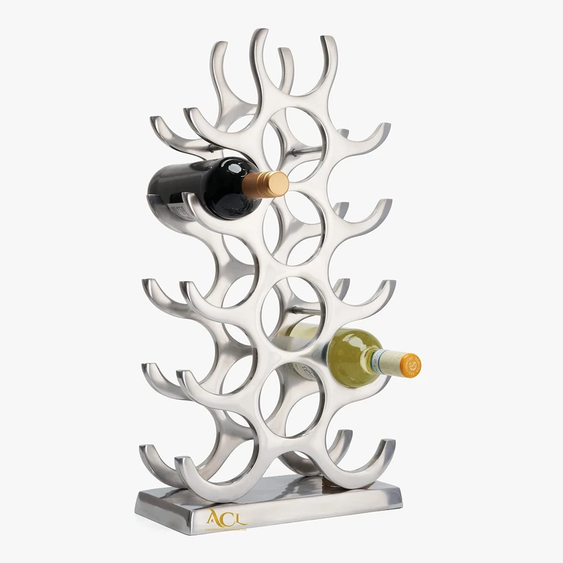 ACL Wine Rack Freestanding Wine Bottle Holder Silver Finish, Wine Storage Wine Organiser, Bar Accessories, Kitchen Storage, Home Bar Décor, Table Top Wine Holder - 15 Bottle (Silver)