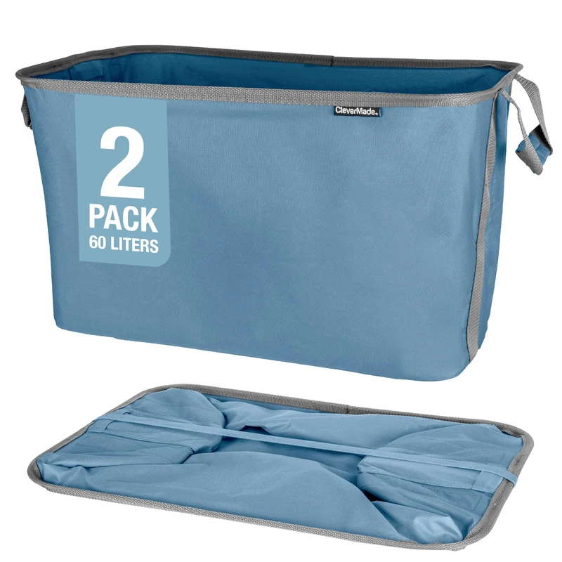CleverMade Collapsible Fabric Laundry Basket - Foldable Pop Up Storage Bin - Space Saving Hamper with Carry Handles Large, Denim/Charcoal, 2 Pack - Image 1