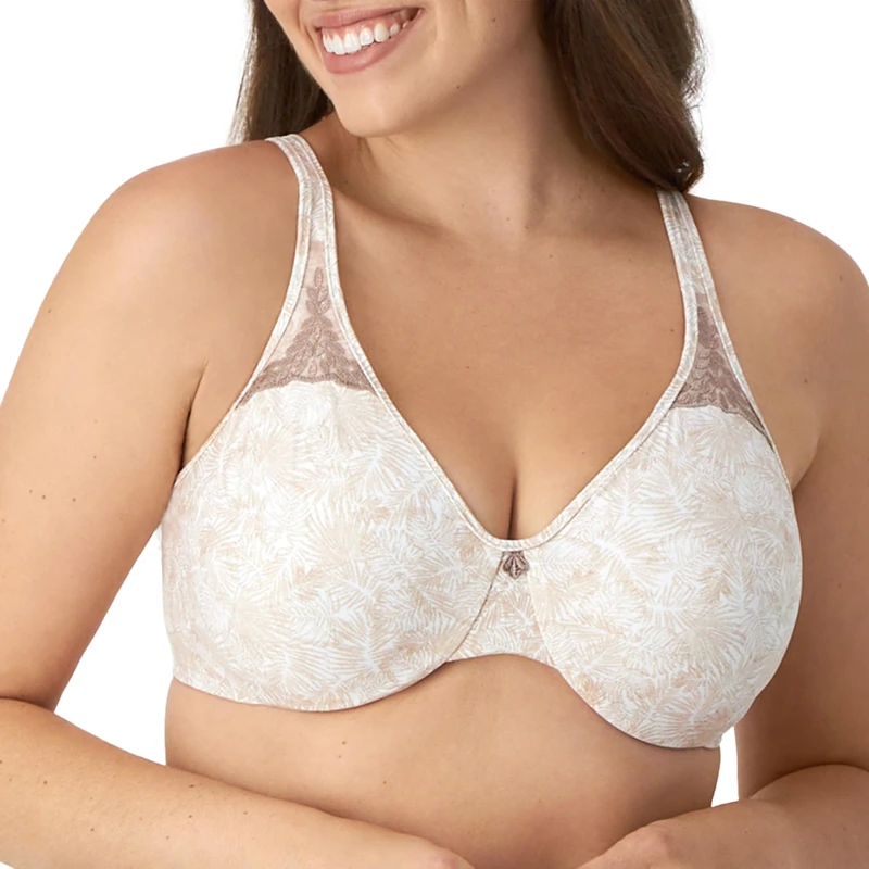 Bali Women's Minimizer, Passion for Comfort Full-Coverage Underwire Bra, Seamless Cups, Opaque, Fan Leaf Print, 38DD