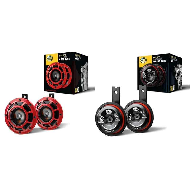 HELLA Signal Horn - PERFORMANCE HORN B133 SET - 12V - 118dB(A) - Frequency Range: 300/500Hz - Low Tone/High Tone + Signal Horn - STYLE HORN S90 SET - 12V - 111dB(A) - Frequency Range: 350/415Hz