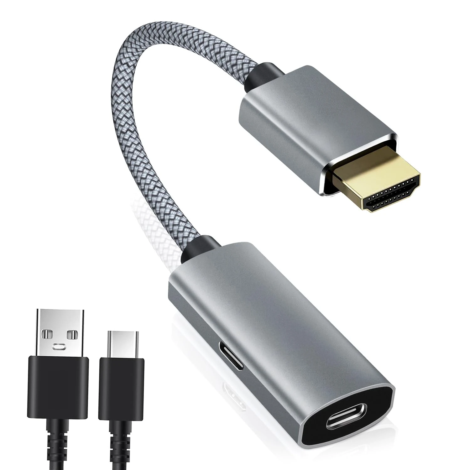 BASESAILOR HDMI Male to USBC Female Cable Adapter with Power Charging Cable,USB Type C 3.1 Output to HDMI Input Converter,4K 60Hz Thunderbolt 3 Adapter for New MacBook Pro,Mac,Surface,Nreal Air,Rokid