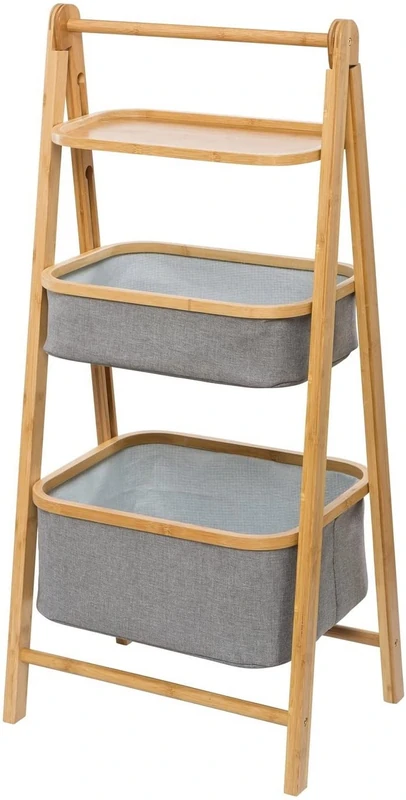 ASPECT Happer 3-Tier Folding Bamboo Frame Grey Fabric Storage Rack,Natural/Grey (44.5(W) x34.5(D) x97.5(H) cm)