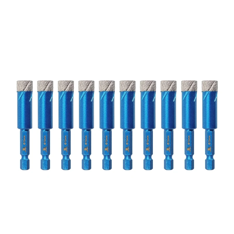 Diamond Drill Bit 12mm,BRSCHNITT 10pcs 1/2 Inch Diamond Hole Saw Drill Bit for Porcelain Tile Ceramic Stone Granite Marble,Hex Shank Dry Drilling Diamond Core Drill Bit Set