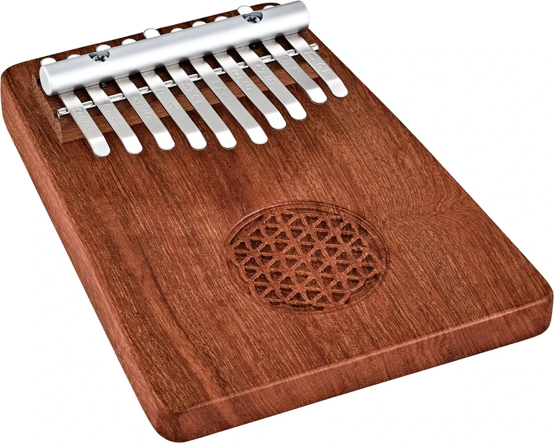 Sonic Energy Solid Body Kalimba – 10 notes in C Major – For Meditation, Yoga, Percussion – Zambesi Redwood, Flower of Life Relief – Including Accessories (KL1002FOL)