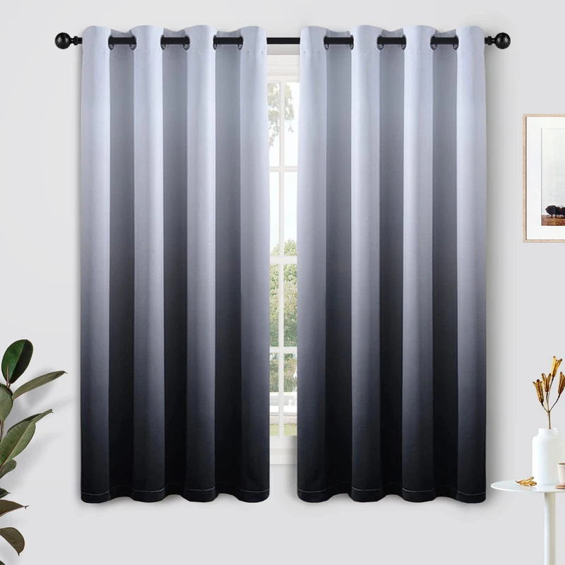SimpleHome Ombre Curtains 52 x 63 Inch for Bedroom 2 Panels, Gradient Grey White to Black Light Blocking Thermal Insulated Grommet Room Darkening Window Curtain/Drapes for Living Room