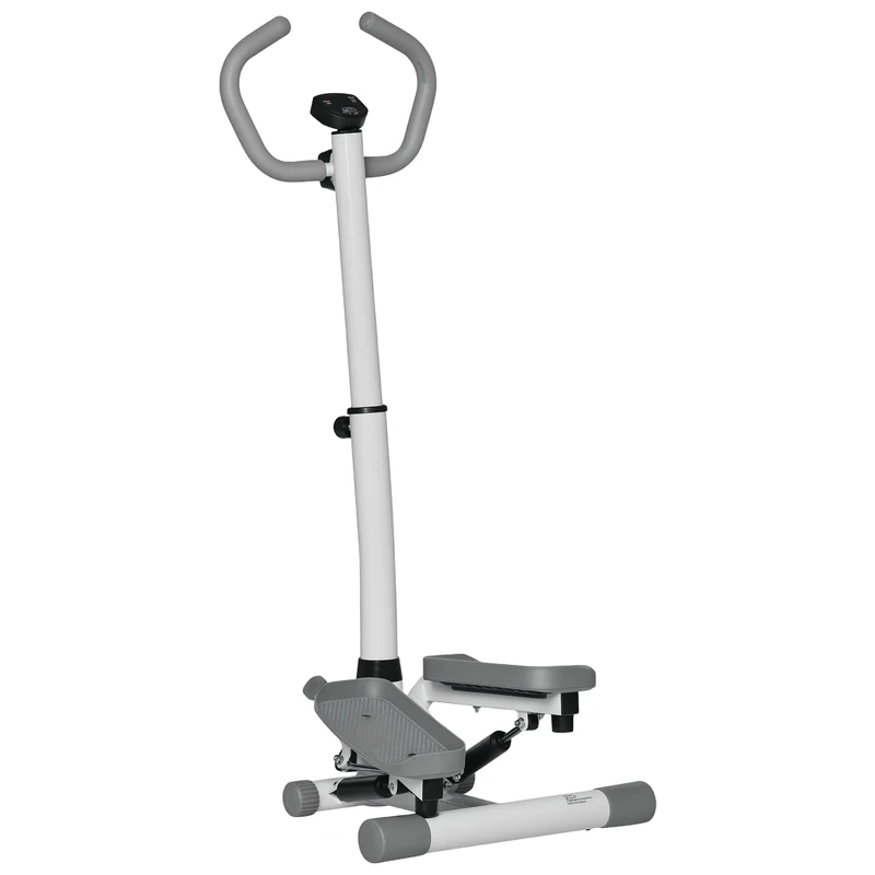 HOMCOM Adjustable Twist Stepper Aerobic Ab Exercise Fitness Workout Machine w/LCD Screen, Height Adjust Handlebars for Home Gym, White and Grey
