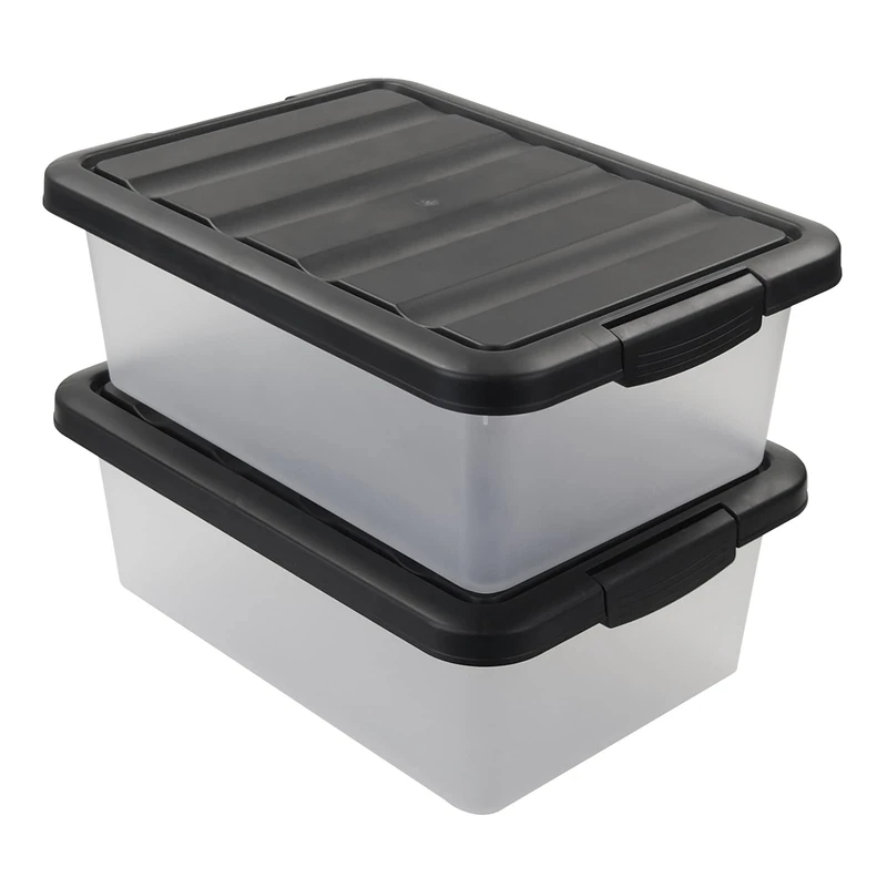 Wekioger Versatile Plastic Storage Box Organizer Bins with Black Lids, 14 Quart, 2 Packs