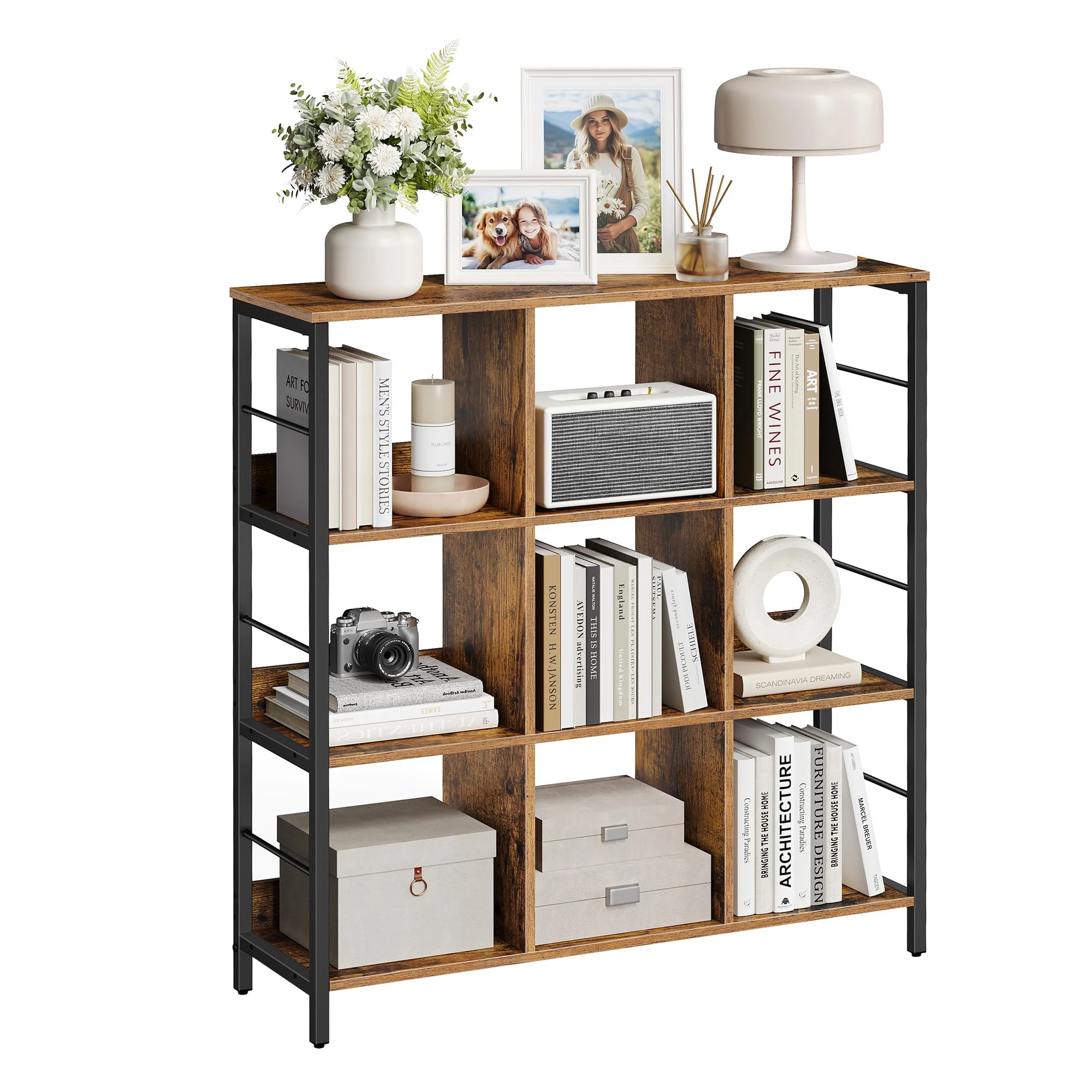 VASAGLE Bookcase, Bookshelf, Ladder Shelf 3-Tier, Display Storage Rack Shelf, for Office, Living Room, Bedroom, 33 x 100 x 103.1 cm, Industrial, Rustic Brown and Black LLS112B01