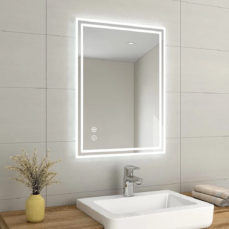 EMKE 800 X 600 mm Backlit Illuminated Bluetooth Bathroom Mirror with Shaver Socket, Wall Mounted Multifunction Bathroom Vanity Mirror with LED Lights and Demister Pad, Energy-Saving LED Smart Mirrors