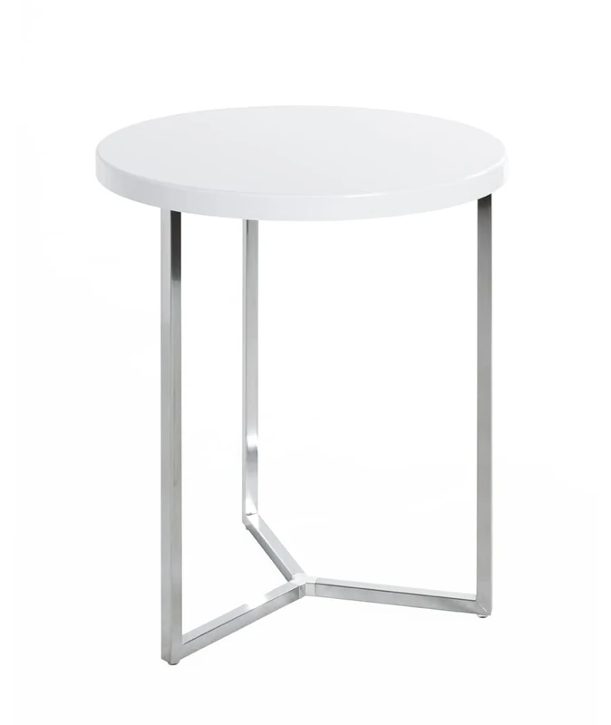 HAKU Möbel End Table Chrome, White, Mdf, Metal - Size: H 54 cm X Ø 45 cm, Style: Modern