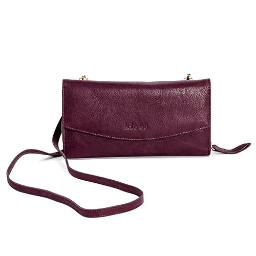 Kate Lee NLIYANE BORDEAUX, Women’s Shoulder bag with interior Wallet Leather shoulder bag Card holder Shoulder bag Two leather and chain shoulder straps, BORDEAUX,