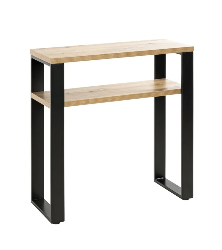 HAKU Mobel Console Oak, Black, Mdf, Metal - Size: W 70 cm X H 75 cm X D 28 cm, Style: Modern