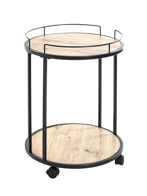 HAKU Möbel Trolley Oak, Black, Mdf, Melamine, Metal - Size: H 60 cm X Ø 45 cm, Style: Modern