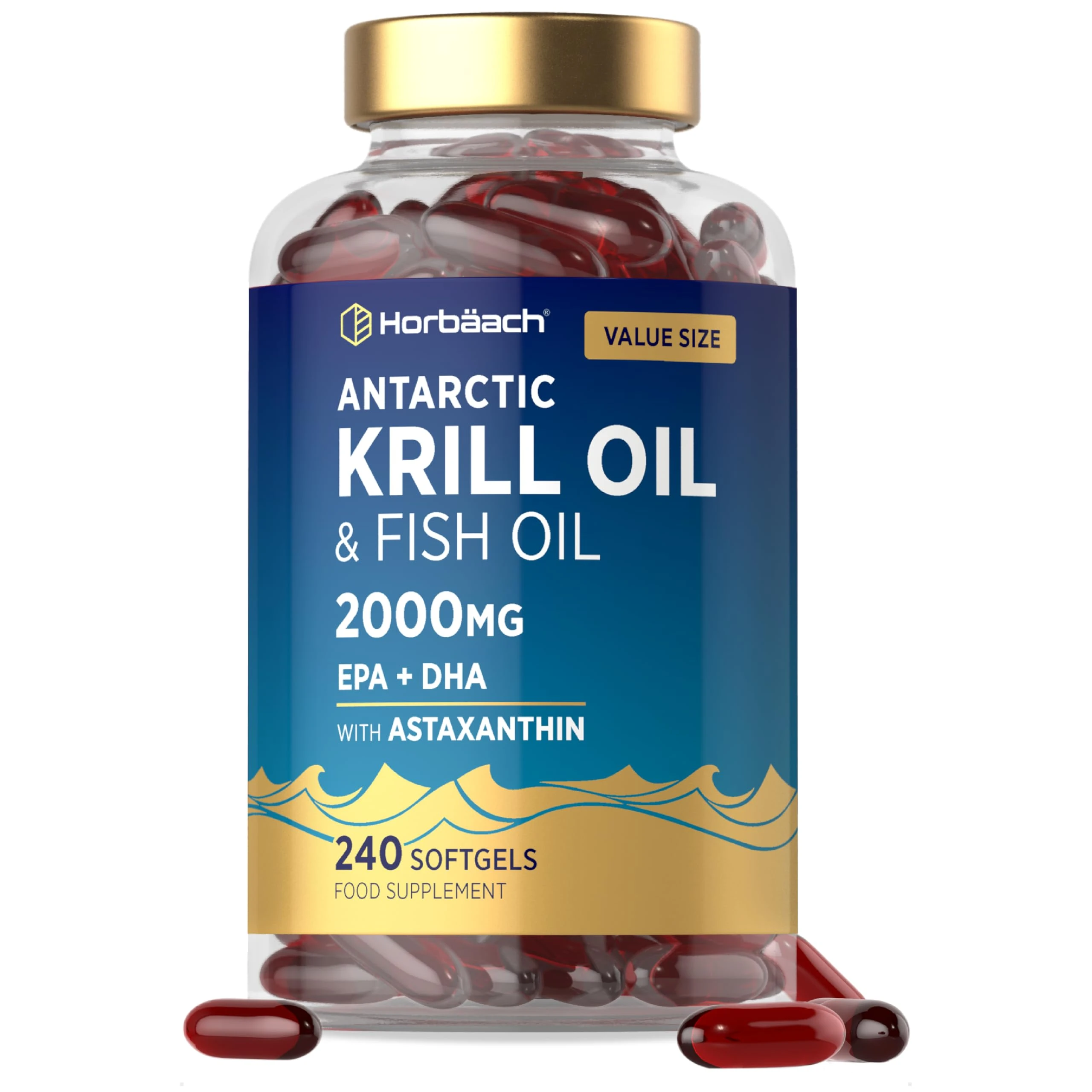 Antarctic Krill Oil 2000mg | 240 Softgels (4 Month Supply) | with Omega 3 Fish Oil (EPA & DHA), Astaxanthin, and Phospholipids | High Strength Complex | by Horbaach