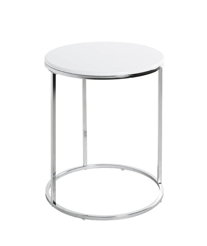 HAKU Möbel End Table Chrome, White, Mdf, Metal - Size: H 50 cm X Ø 40 cm, Style: Modern