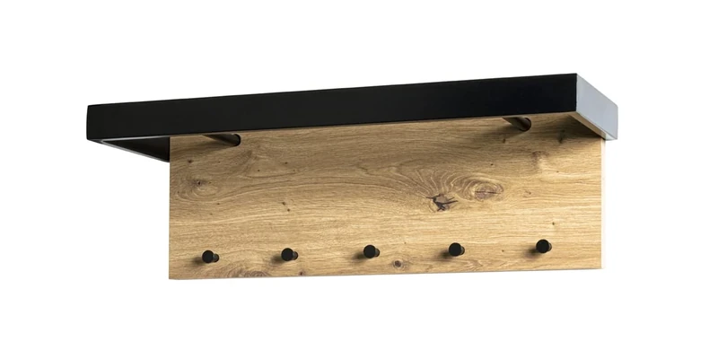 HAKU Möbel Wall Coat Rack, MDF, Oak-Black, W 70 x D 25 x H 24 cm