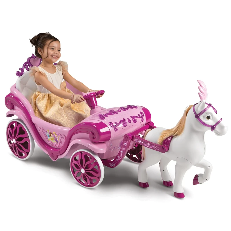 Huffy Disney Princess Royal Horse and Carriage Battery Electric Ride On Powered Car, Pink, Ages 3+ - Image 1
