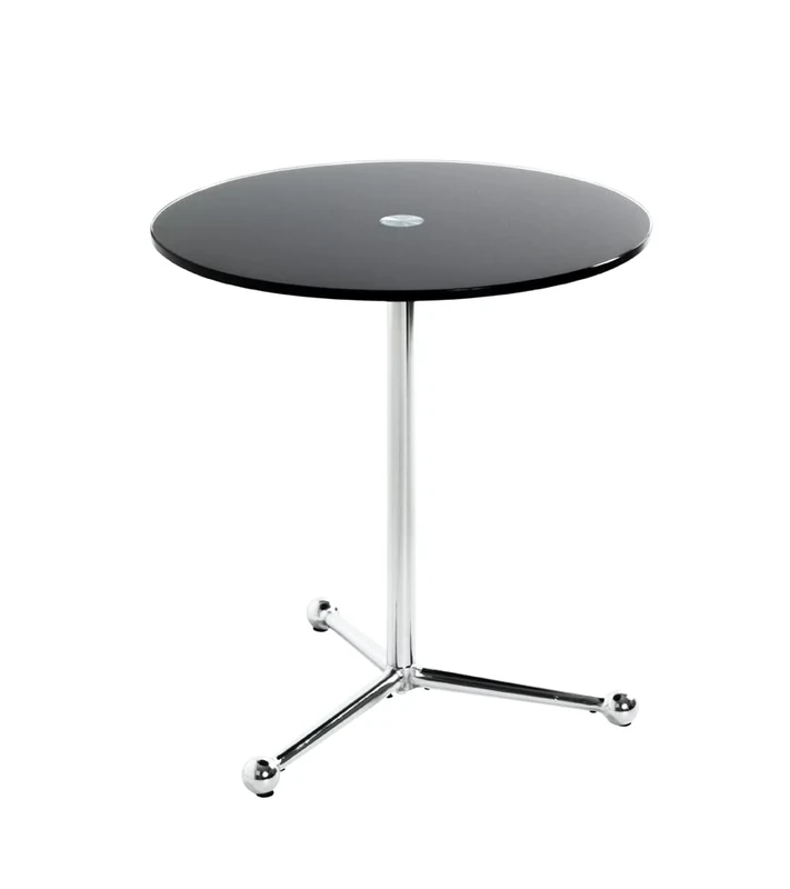 HAKU Möbel End Table Chrome, Black, Metal, Tempered Glass 10 mm - Size: H 50 cm X Ø 45 cm, Style: Modern