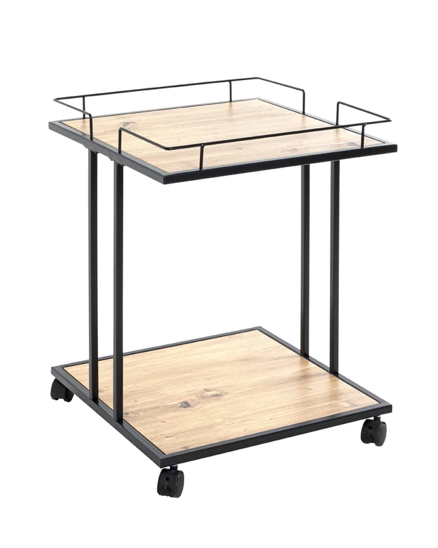 HAKU Möbel Trolley Oak, Black, Mdf, Melamine, Metal - Size: W 45 cm X H 60 cm X D 45 cm, Style: Modern