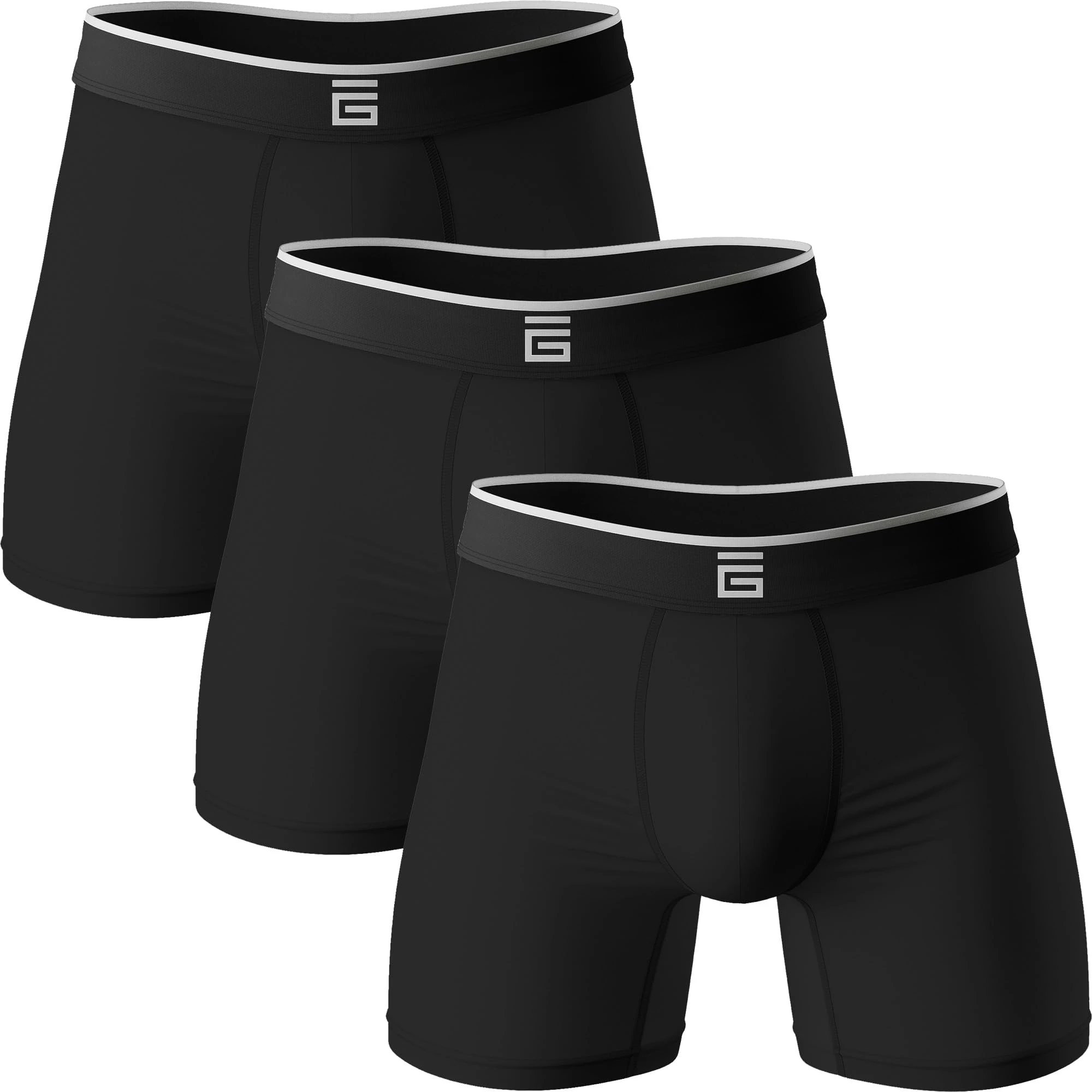 Giovici Mens Boxers Bamboo Anti Chafing Soft Comfortable Boxer Briefs Longer Leg - Boxer Shorts Multipack - Moisture Wicking Technology (3 Pack, Black, XL)