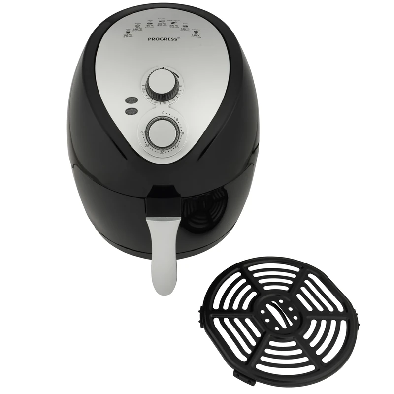 Progress EK2818HPH Go Healthy Hot Air Fryer, Manual Oil-Free Fryer, Removable Non-Stick Cooking Plate, 30 Minute Timer and Adjustable Temperature Control, 3.2 Litre Capacity, Black/Silver, 1300W