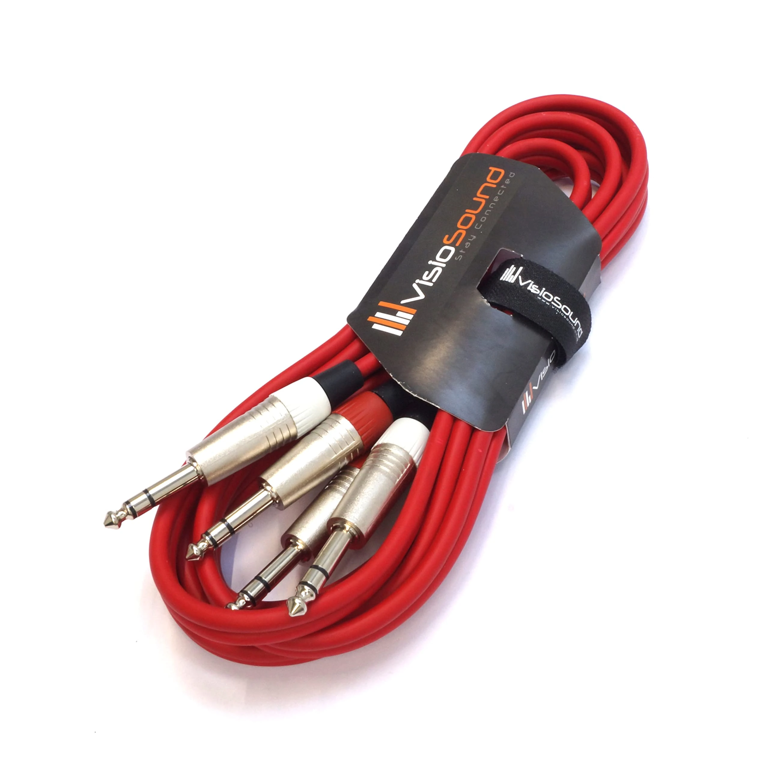 VisioSound 2 x 6.35mm 1/4" Stereo TRS Jack Balanced Twin Lead/Signal Audio Patch Cable - 3 Colours (3m-red)
