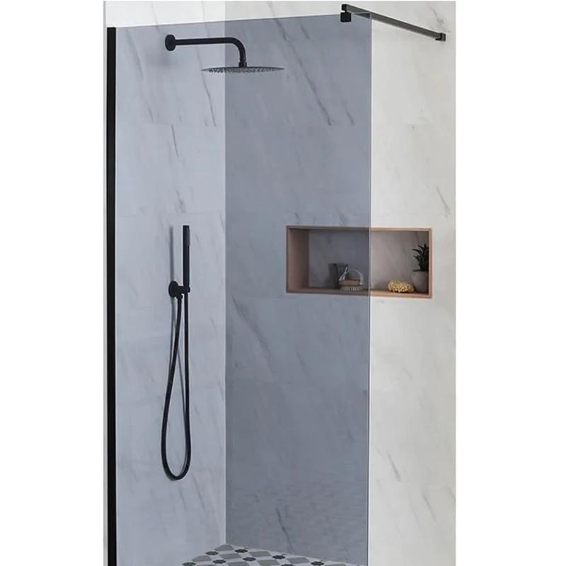 Milano Nero Black Smoked Glass Frameless Shower Enclosure Corner Tile Drain - 700mm