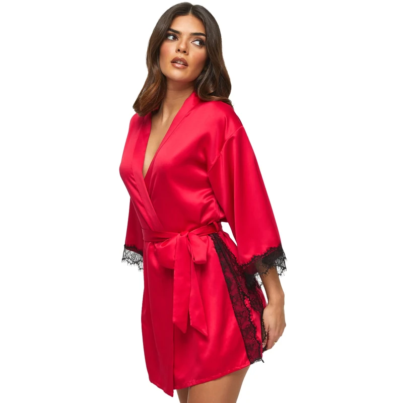 Ann Summers Cherryann Satin Robe Satin Dressing Gown for Women, Lightweight Dressing Gown, Tie Waist Kimono Dressing Gowns - Genuine Womens Lingerie Nightwear Red