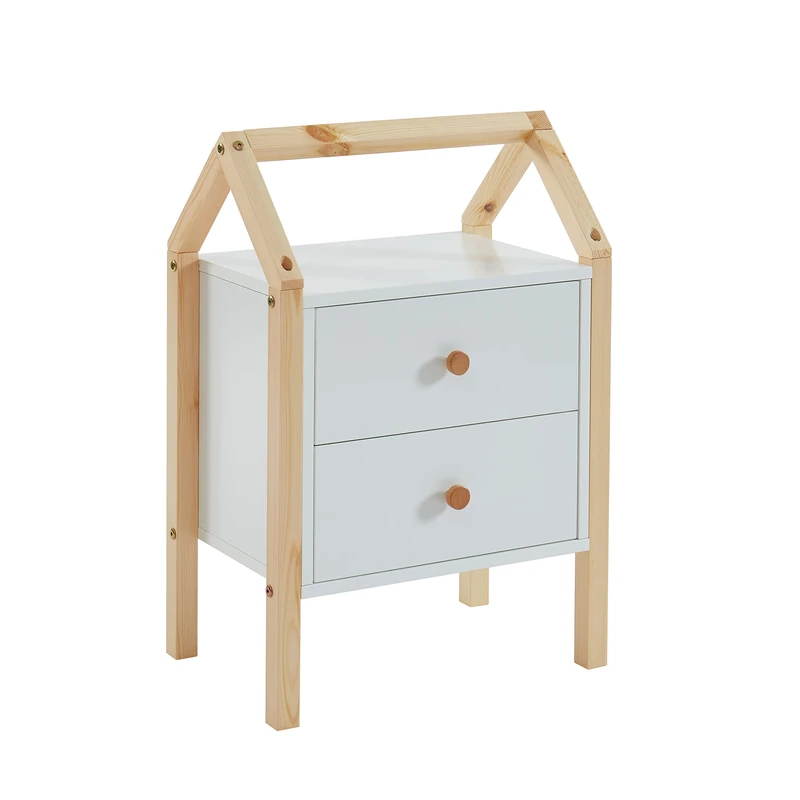 BAÏTA TINY Bedside Table, white and solid pine, 46cm