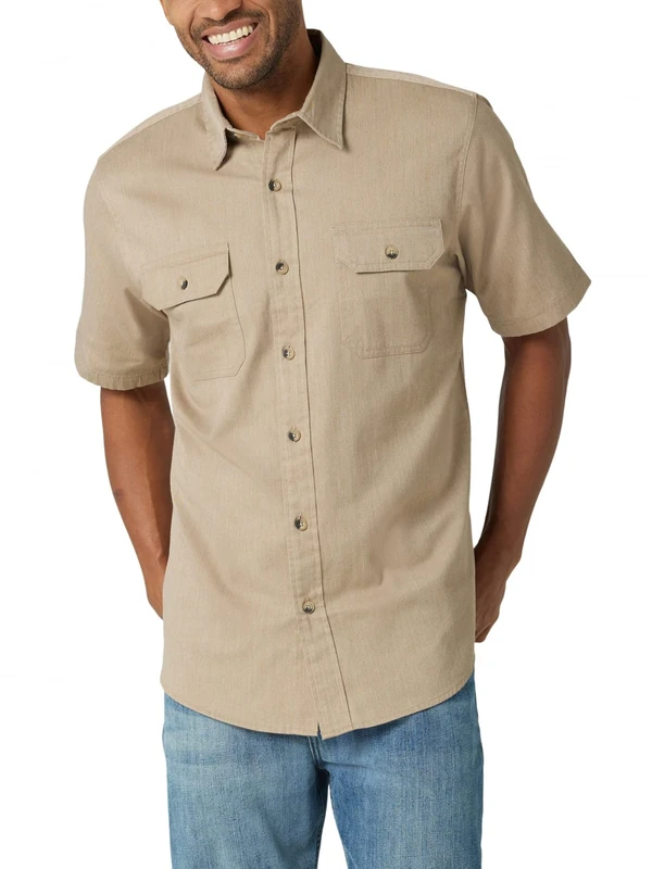 Wrangler Authentics Men's Short Sleeve Classic Woven Shirt Button, Elmwood Heather, 3XL Big