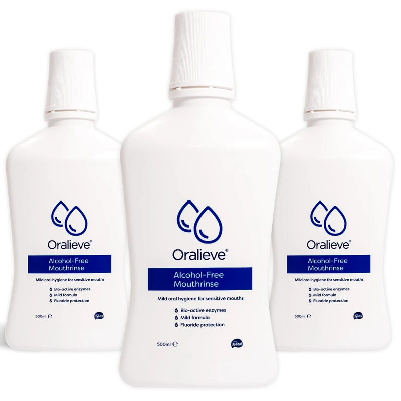 Oralieve Alcohol-Free Mouthrinse (3 x 500ml), Mouthwash with Fluoride for Dry or Sensitive Mouths. Mild Mouth Wash - Genuine Oralieve Dry Mouth Mouthwash