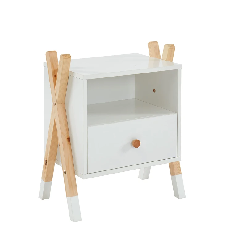 BAÏTA TIPI01 Bedside Table, Solid Pine Wood, White, L46 x D30 x H55 cm