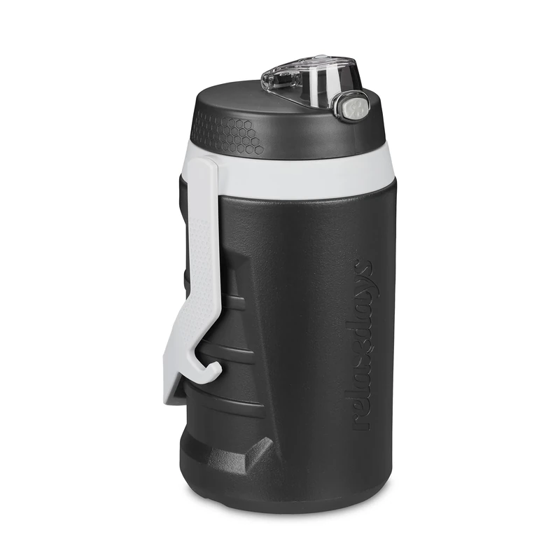 Relaxdays Drinking Bottle, 2 Litre Water Jug with Handle, on The Go, Sports Fitness, BPA Free, Leak Proof, Black/Grey, 1 Piece