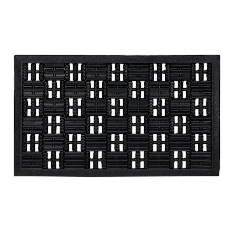 Relaxdays Natural Rubber Grid Doormat, 45 x 75 cm, Door Mat Inside & Outside, Non-Slip Bottom, With Studs, Black