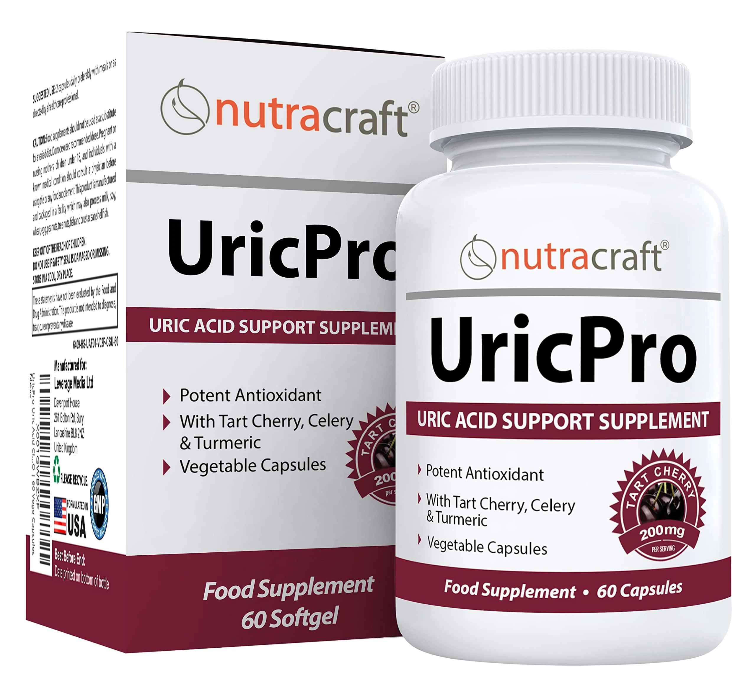 UricPro Uric Acid Cleanse Supplement | Tart Cherry, Turmeric, Celery, Bromelain, Cranberry & More | Non-GMO | 60 Vege Capsules