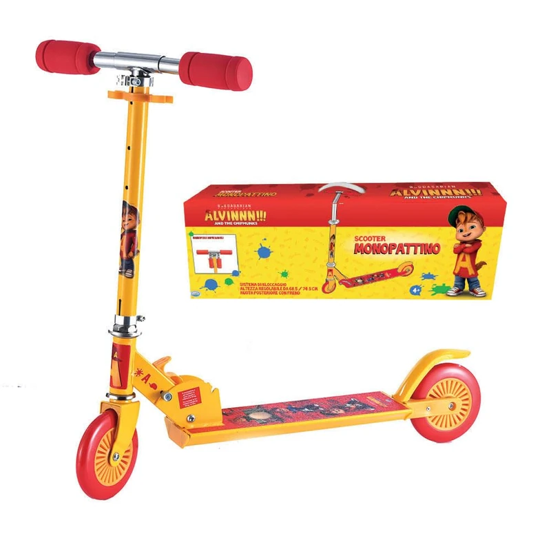 ODS - Scooter Height Adjustable 80 cm with Rear Wheel with Brake, 100% Steel, Maximum Load 50 kg, Colour Blue Red Yellow, 48901
