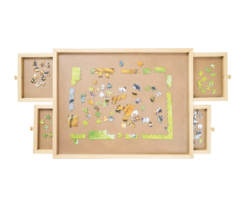 Mediashop Puzzle Table - Pine Wood with 4 Sorting Drawers