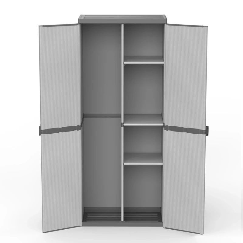 Mongardi: Broom Cabinet in PVC and PP Resin, 2 Doors, Easy to Assemble, Modular System, Durable, Suitable for Indoor and Outdoor Environments, 68L x 40W x 165H cm, Grey and Black